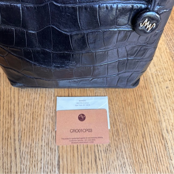 Monsac Black Crocodile-Embossed Genuine Leather Handbag with Shoulder Handles - Picture 12 of 15